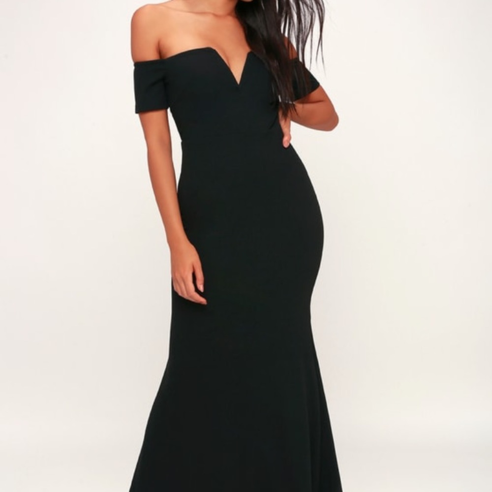 Lulu’s black off shoulder maxi dress